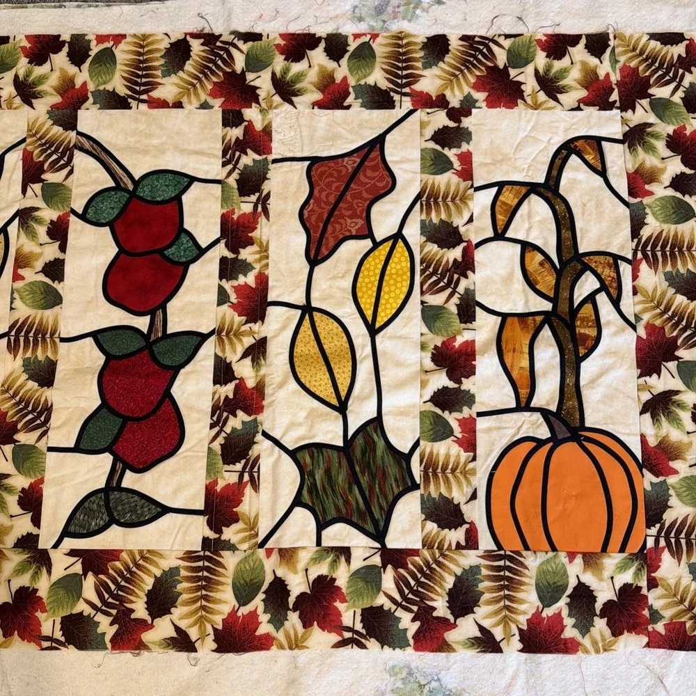 Handmade Fall Appliqué Quilted Wall Hanging Unfinished, Needs Binding 42x28